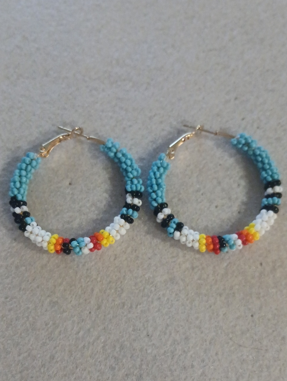 222- Handmade Beaded Hoop Earrings - Turquoise Multicolor